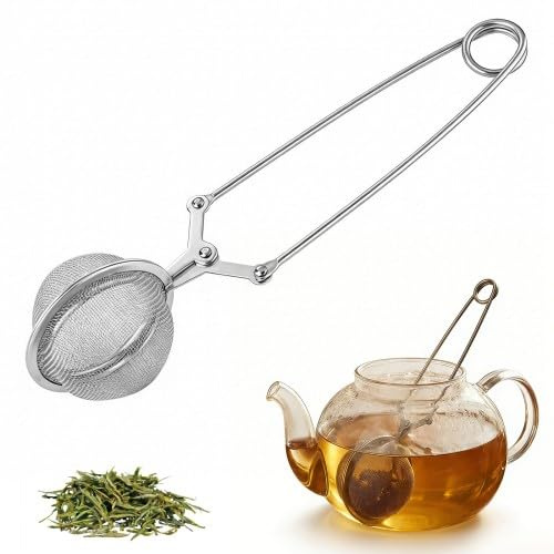 Teefilter Kugel, 4.5 cm Teesieb aus Edelstahl mit Druck-Öffnungsfunktion, Teezange für losen Tee, Kleines Tee-Ei für Tasse & Teekanne