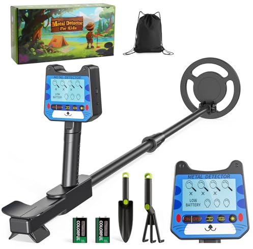 TLPEMN Detector de Metales Niño, Detector Ligero con Pantalla LCD e Indicación Sonora, IP68 Impermeable y Alta Sensibilidad, 2 Modos Kit de Caza del Tesoro para Niños Buscador de Oro (Azul)
