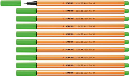 STABILO - Fineliner - point 88-10er Pack - Neonfarbe, leuchtfarbengrün