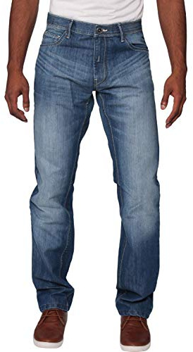 ENZO Herr normal passform rak passform denim blå jeansbyxor alla midja ben storlekar