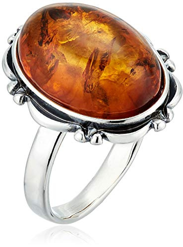 Holiday Gift Shops Sterling Silver and Baltic Honey Oval Amber Adult Ring- Size 12