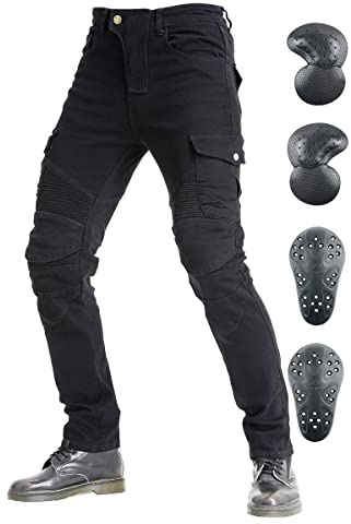 VNFOX Motorcycle Pants, Versatile Motorcycle Jeans, Durable Motorcycle Trousers for Men & Women Riding Pants with Kenn & Hip Armor Pads (Black, M=30)