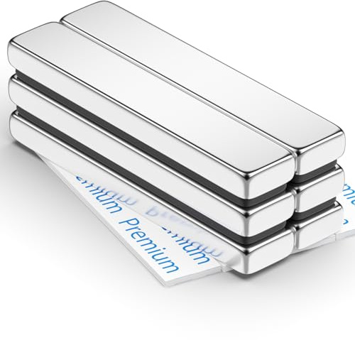 FINDMAG Super Strong Neodymium Magnets, 6 Pack 60 x 10 x 5 mm Bar Magnets, Strong Fridge Magnet, Rare Earth Magnet with Double-Sided Adhesive, Extremely Powerful Whiteboard Magnetic Bar for Multi-Use