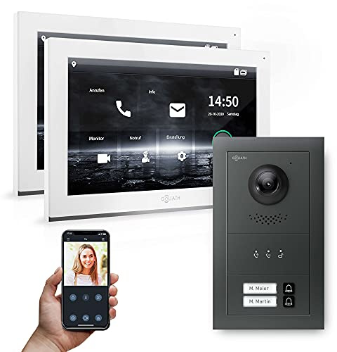 Goliath Hybrid | IP | Full-HD Video Türsprechanlage | App | 2-Fam | 2 x Full-Touchscreen 10 | Aluminium Unterputz Türstation | + Feedback Modul | 180° Ultra-Weitwinkel | AV-IPS-630