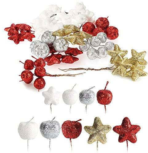 COM-FOUR® Decorazione natalizia - ramoscelli, stelle e mele decorative da creare - Decorazione natalizia - set artigianale - decorazione da tavola (6x sacchetti: stelle + mela)