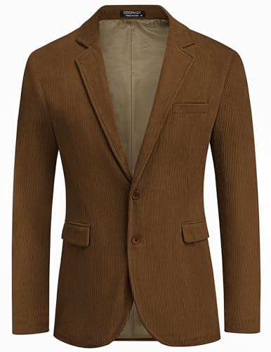 Coofandy Traje de Pana de Dos Botones para Hombre, Chaqueta de Moda, Ajuste Delgado, Abrigo Deportivo, Chaqueta Casual, Marrón, Small