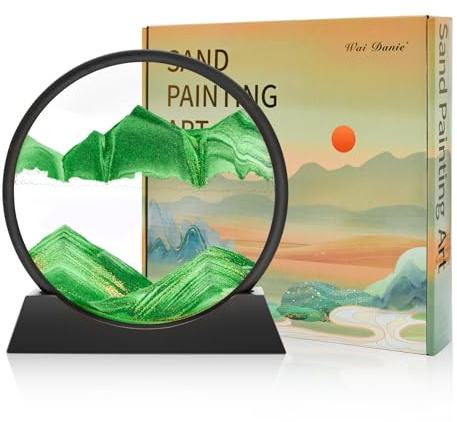 Wai Danie Tableau rotatif avec paysage de sable en 3D, décor fonds marins, fluide, sablier décoratif esthétique pour bureau, salon, pour adultes et enfants (vert 12)