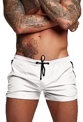 EDOTON Bañador para Hombre, Pantalones Cortos Impermeables Pantalones Cortos de Surf Pantalones de Natación (EU M, B-Blanco)