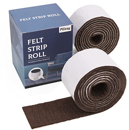 Pllieay 2 Pack Felt Strip Rolls with Adhesive Backing Heavy-Duty Felt Furniture Pads for Hardwood Floors and Rocking Chair to Protect Surface from Scratches & Damage(Brown, 118 x 2 x 0.12 Inch)