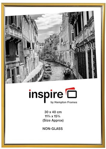 Hampton Frames, marco de fotos EASYLOADER EAS3040GDPX, 30x40 cm, dorado, plástico sin vidrio | Perfil aluminio, acrílico, clips giratorios | Montaje pared, para póster