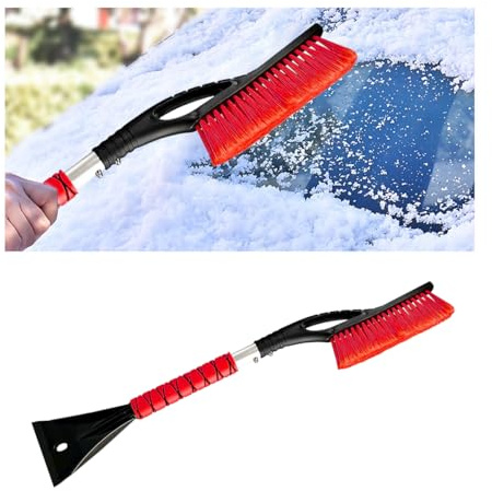 27 Snow Brush and Ice Scrapers for Car Windshield and Window, Detachable Winter Snow Remover Ice Shovel Tool with Ergonomic Foam Grip & No Scratch Bristles, Car Accessories for Truck SUV (Red)