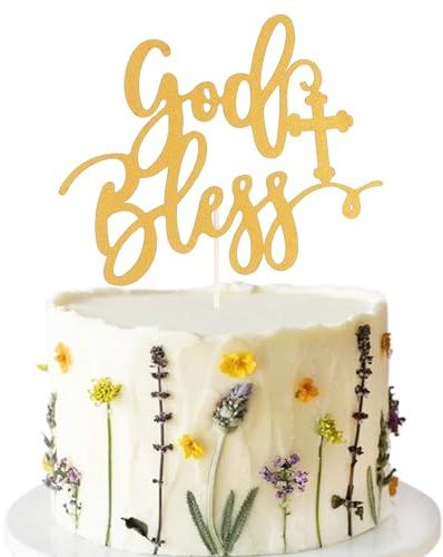 God Bless and Cross tårtdekoration – gyllene glitter första nattvarden tårtdekoration för dop religiös dop baby shower fest tårtdekorationer