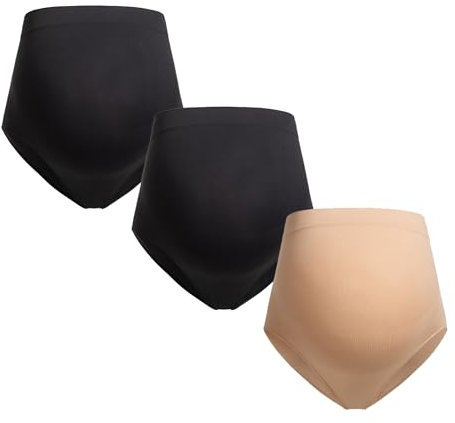 Herzmutter Umstandsslips nahtlos - OekoTex 100-2er & 3er Set - Schwangerschafts Unterhose - Überbauch - Unterwäsche - Seamless-Stützend - 5830 (L-XL, Schwarz/Schwarz/Beige)