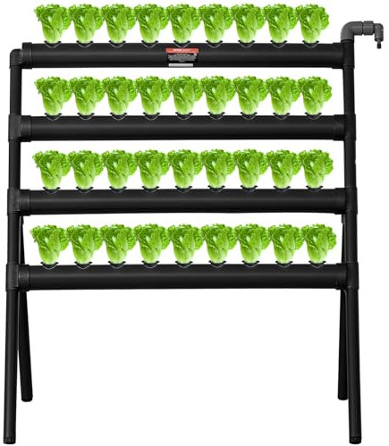 VEVOR Sistema di Coltivazione Idroponica 870 x 560 x 990 mm Attrezzatura di Piantagione Idroponica 36 Luoghi 4 Strati, Tubi in PVC Grigio Scuro con Pompa dell'Acqua, Cestini e Spugne per Verdura, Erbe