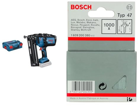 Bosch Professional 18V System cloueur sans-fil GNH 18V-64 M (de clou 16 mm, maxi longueur 64 mm, sans batterie ni chargeur) + Clous Type 47 pour Diverse Agrafeuses, 1.8mm x 1.27mm x 28mm, Lot de 1000