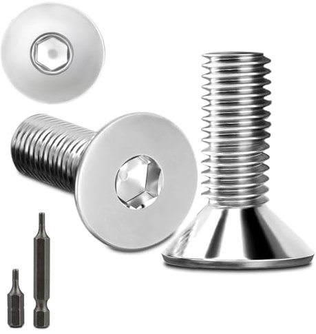 150 Stk senkkopfschrauben edelstahl M4X12mm Innensechskant M4 edelstahlschrauben Senkkopf Schrauben Steckdose Gewindeschrauben Senkschraube DIN 7991/ISO 10642 mit 2 Stk Sechskant Schrauberkopf Silber