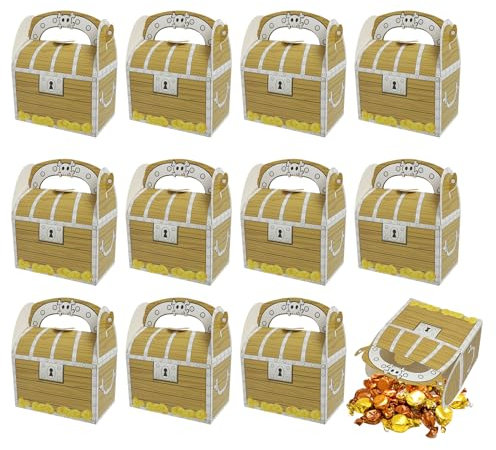 EuAcesry Coffre Tresor Enfant, Sac Boite Anniversaire Pirate, 10 Pcs Deco Anniversaire fort Boy-ard Thème Chasse au Trésor, 7x7x11CM Mini Treasure Box pour Soirée Pirate Enfant Party Fête