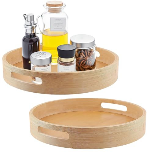 CHUIFAI 2 Stück 30cm Holz Drehteller, Bambus Lazy Susan Küchen Drehteller Organizer Holz Gewürzregal Drehbar Gewürzhalter für Küchen Arbeitsplaatte Schrank