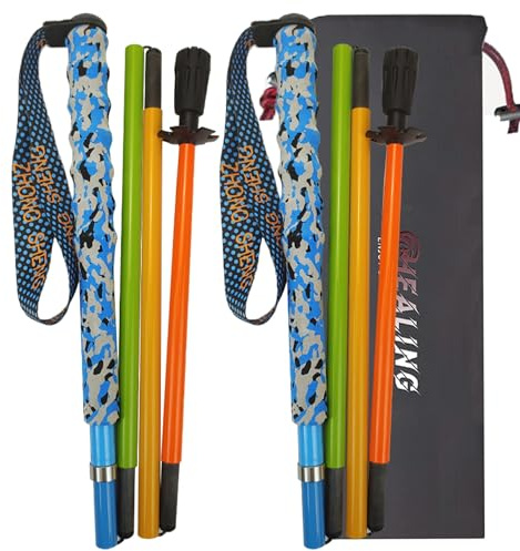 OKHEALING Ultralätta vandringsstavar i kolfiber, vikbara, set med 2, vandringsstavar med fukttransporterande handtag, vandringsstavar med förvaringsväska (120 cm)