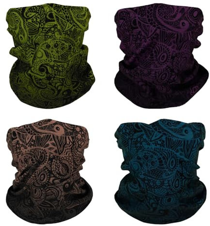 SMEHCF 4 Multipurpose Bandanas for Women Men Headband Balaclava Hair Head Scarf Face Half Airsoft Paintball Mask Neck Gaiters Breathable Washable Navy Blue Purple Green Cashew Flower Classical Color