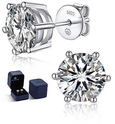 MomentWish Ohrstecker Silber 925, 0,6 Karat/4 mm Moissanite Diamant Ohrringe Damen Echt Hypoallergene Stecker Schmuck Geschenk für Damen-6 Prong