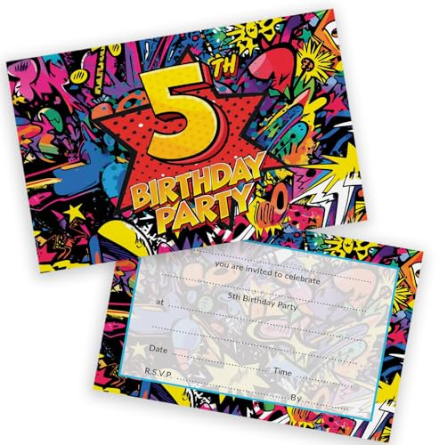 Stuff4 5th Birthday Party Invitations Kids, Comic Book Style 20 Pack | Childrens Birthday Invitations for Boys/Girls A6 Bday Party Invites Invitation Cards with Folding Envelopes