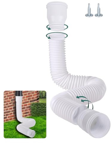 Set di estensione per grondaia rotonda, 80/100 mm, estensibile, flessibile, kit di estensione per tubo pluviale da 47 a 150 cm, per prati, pavimenti in cemento, cortili (bianco)