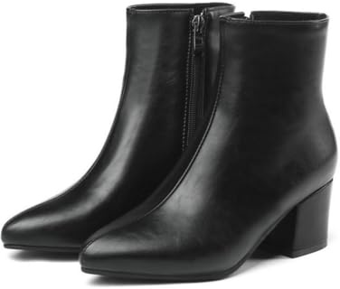 Stivaletti da Donna con Punta a Punta e Tacco Grosso Stivaletti Corti con Zip Laterale per Ufficio e Abbigliamento Quotidiano Elegante,Nero,39 EU