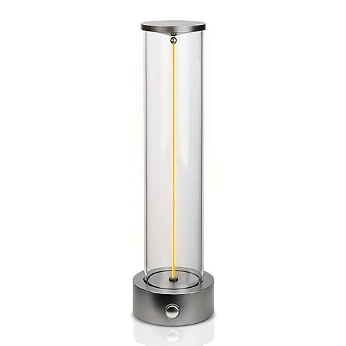 Lampada LED da Tavolo Ricaricabile 2200K | Effetto Respiro, Filamento Magnetico, Design Vetro e Metallo | 2 Intensità, USB-C | Atmosfera Calda per Camera, Ristorante, Lounge – Oro o Titanio (Grigio)