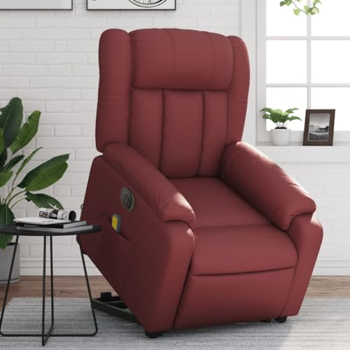 Mimdixy Fauteuil à bascule, fauteuil de massage, fauteuil de massage, électrique, en cuir synthétique, bordeaux, pour salon, chambre à coucher, montage facile, facile à entretenir