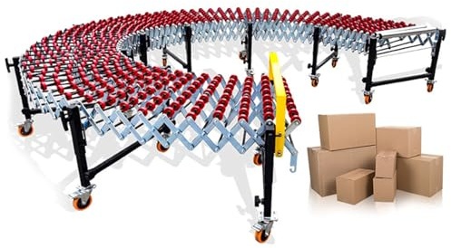 forestalk Rullo trasportatore telescopico per lo scarico del magazzino, nastro trasportatore portatile senza alimentazione con rotazione flessibile a 360°, supporto a rulli pieghevole per collegamento