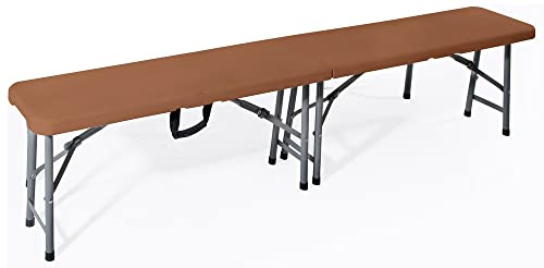 VERDELOOK Banco plegable de HDPE con estructura metálica, 182x28 altura 44 cm, marrón