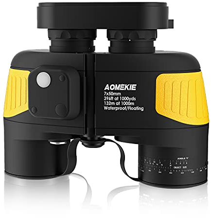 AOMEKIE Fernglas mit Nachtsicht Entfernungsmesser Kompass 7X50 Wasserdicht BAK4 FMC Ferngläser Feldstecher Gelb