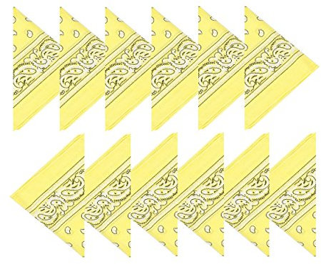 Boolavard 100% Cotton 1pcs, 6pcs or 12pcs Pack Bandanas with Original Paisley Pattern Colour of Choice Headwear/Hair (12 Yellow)