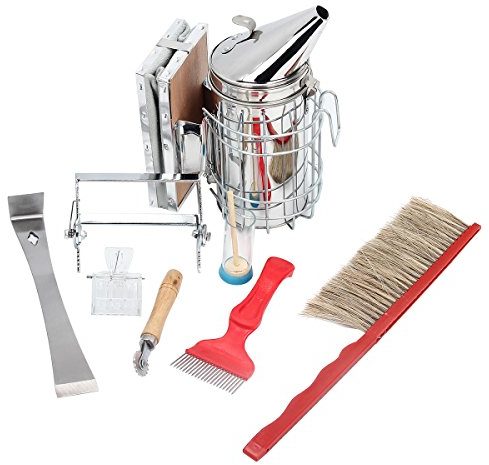 Yodensity 8 Pcs Imker Zubehör Werkzeug Set wie z Raucher Abstreicher Entdeckelungsgabel Biene Pinsel Rahmen Halter usw. Bienenzucht Hobbyimker