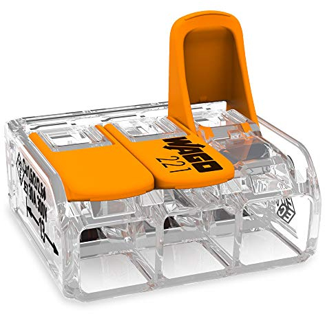 Wago Compact 221-613 - Morsetti di collegamento, 3 poli, fino a 6 mm², connettori per cavi con leva per tutti i tipi di conduttori di tutto il mondo, sicurezza applicazioni confermata, 30 pezzi