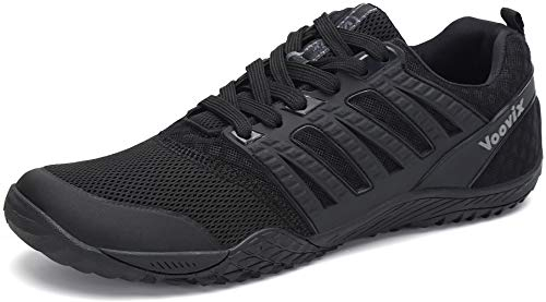 Voovix Herren Barfußschuhe Sportlich Traillaufschuhe Damen Outdoor Wanderschuhe Unisex Wide Toe Minimalistisch rutschfeste Turnschuhe Atmungsaktive Laufschuhe, Schwarz43