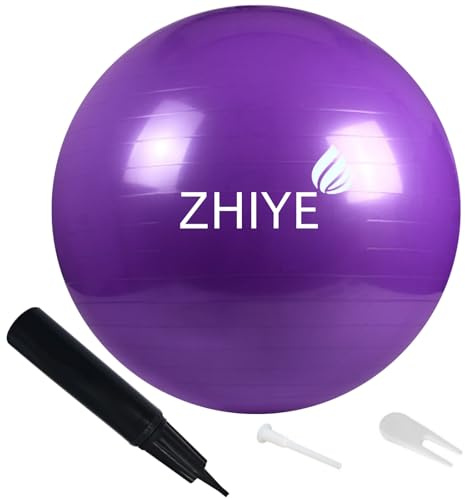 ZHIYE Pelota de pilates morada de 45 cm para yoga, ejercicio, fitness, yoga, estabilidad, barra, entrenamiento, terapia física, pelota suiza, gimnasio y hogar
