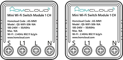 Homcloud Confezione da 2 di Mini Modulo Smart Interruttore Intelligente 1 canale Wi-Fi, da incasso per scatola elettrica 503, controllabile da APP, Alexa o Google