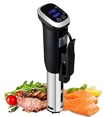 Sous Vide Roner Cocina Baja Temperatura, 1200W de Temperatura 0-90 °C, Pantalla LCD Táctil, a Prueba de Agua IPX7, Aparato de Cocina Precisión de Acero Inoxidable