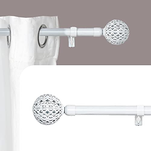 DALINA TEXTIL - Barra Cortina Blanca Extensible 19mm - Barra Cortinas fina para Salón Dormitorio - Palos Cortinas Delgado (Blanco) Bola de red 70-120cm