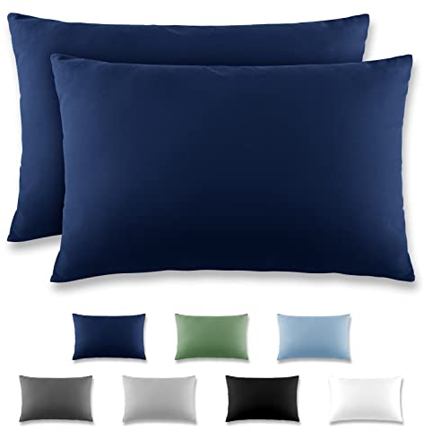 REDKEY Kissenbezug 40x60 cm - 2er Set Kopfkissenbezug - Mikrofaser Kissenhülle für Kissen, Kopfkissenbezüge mit Laschenvershluss, 40 x 60 Pillow Case - Dunkelblau