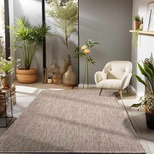 Carpettex Outdoor Teppich Wetterfest 120 x 170 cm Vintage Design Beige - Ideal für Balkon, Wintergarten, Terrasse, und als Küchenteppich - Sisal Teppich Waschbar, Wasserfest, Pflegeleicht, Flachgewebt