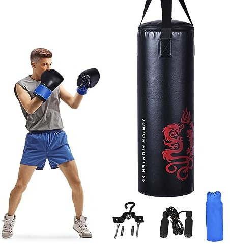 COSTWAY 20KG Boxsack-Set mit 10oz Boxhandschuhen und Springseil, Punchingsack für Kinder und Erwachsene, Punching Bag, Boxing Bag inkl. Deckenhaken zur Montage für MMA, Kickboxen, Muay Thai, Taekwondo