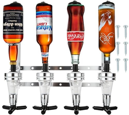 AHAQU 4 Bottle Optics for Home Bar Butler, 30ml Wall Mounted Alcohol Dispenser, Drink Dispenser Stand for Spirits, Wine, Home Pub, Party, Kitchen Bar