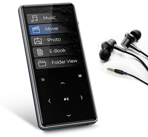 HIFI WALKER M7-128GB MP3 Player mit Bluetooth 5.0, 2,4 Zoll Touchscreen-Musikplayer mit Lautsprecher, Mini Sprachrekorder mit Kopfhörern, Touch Tasten, Foto-Browser, E-Book-Schwarz
