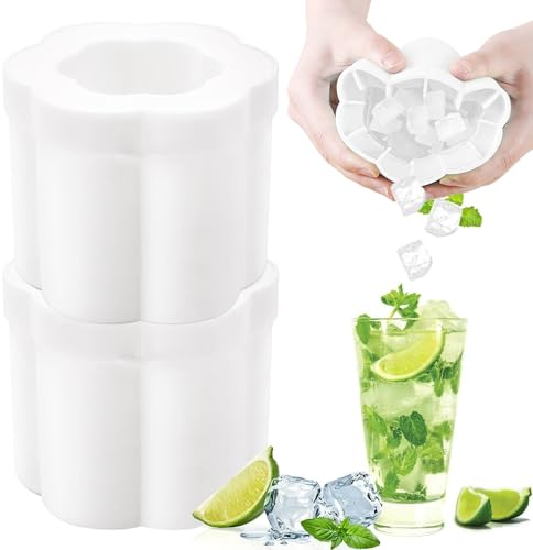 Yueser Bac a Glacon, Bac à Glaçons Silicone Bac a Glacons avec Couvercle Bac à Glacon Moule Glacon Glacons Moule Ice Cube Maker Mini Cube à Glace Glaçons Plaque Carré Ice Cube Tray Seau à Glace 2 PCS