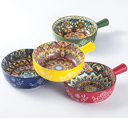 Zuppiera con Manico, Ciotole per Cereali, Pentola in Ceramica per Cereali/Pasta, Zuppiere con Cipolle francesi, Insalatiera, Microonde e forno a festa - Stile Bohémien