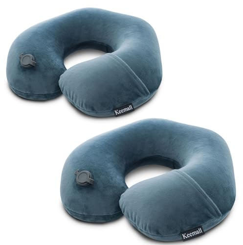 Keemall Inflatable Travel Neck Pillow for Airplane & Long Flights, 2 Pack