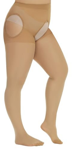 Yilanmy Große Größen Strapsstrumpfhose für Damen 40 Denier Offener Schritt Strumpfhosen in Übergröße Nylon Strapsstrümpfe(Hautfarben,3XL-4XL)